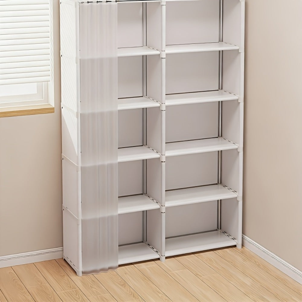 6-Tier Storage Rack Shelving Unit 15.75 Inch | Multi-Purpose Dust-Proof Organizer for Closet, Bedroom, Office & Dorm - Easy Assembly Clothing Bookshelf Utility Rack, Single & Double Row, Black & White