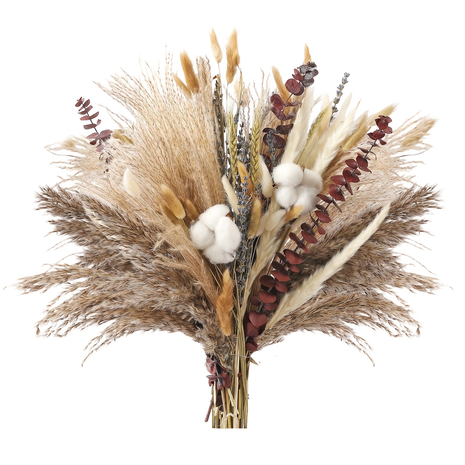 Dried Flower Bouquet 80pcs ¨C Pampas Grass, Bunny Tails, Eucalyptus, Lavender & Wheat Stems for Rustic Boho Home Decor, Vase Filler, Fall Decorations, Wedding Centerpiece & Floral Gift Arrangement