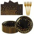 Disposable Party Supplies Set 150 Piece Black and Gold - Paper Plates, Napkins & Forks for 50 Guests, Elegant Tableware for Birthday, Wedding, Graduation & Holiday Celebrations