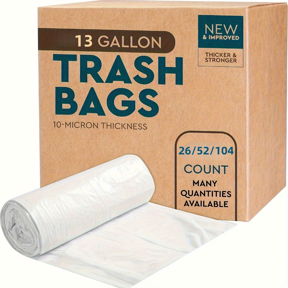 13 Gallon White Roll Garbage Bags Leak Proof Large Capacity Kitchen Trash Bags for Kitchen Living Room Bathroom Waste Bin 26 Count 62 Count 104 Count