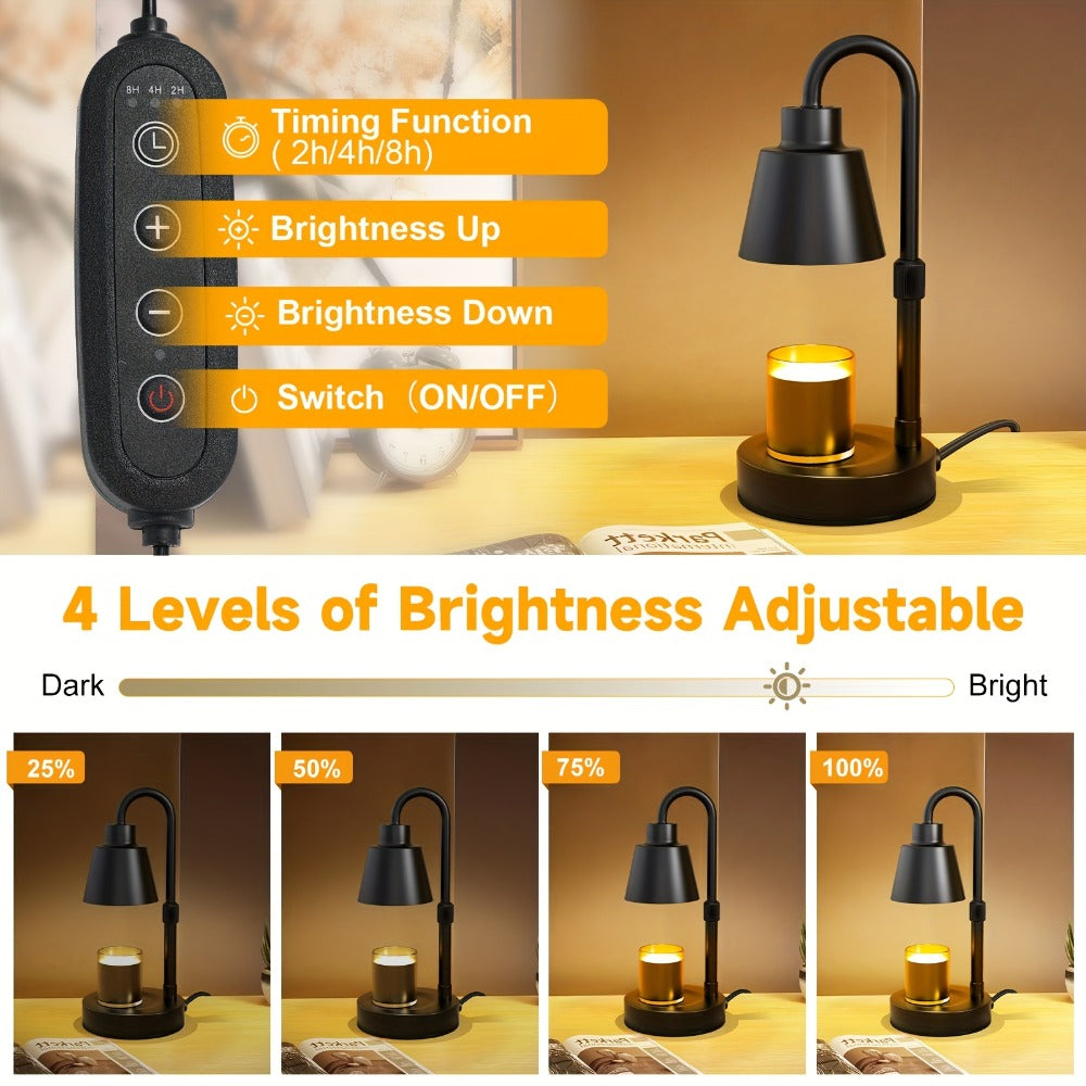 Candle Warmer Lamp with Timer Height Adjustable Metal - Electric Jar Candle & Wax Melt Warmer for Home, Bedroom & Living Room Decor | Housewarming Birthday Gift for Mom | Bulbs Not Included