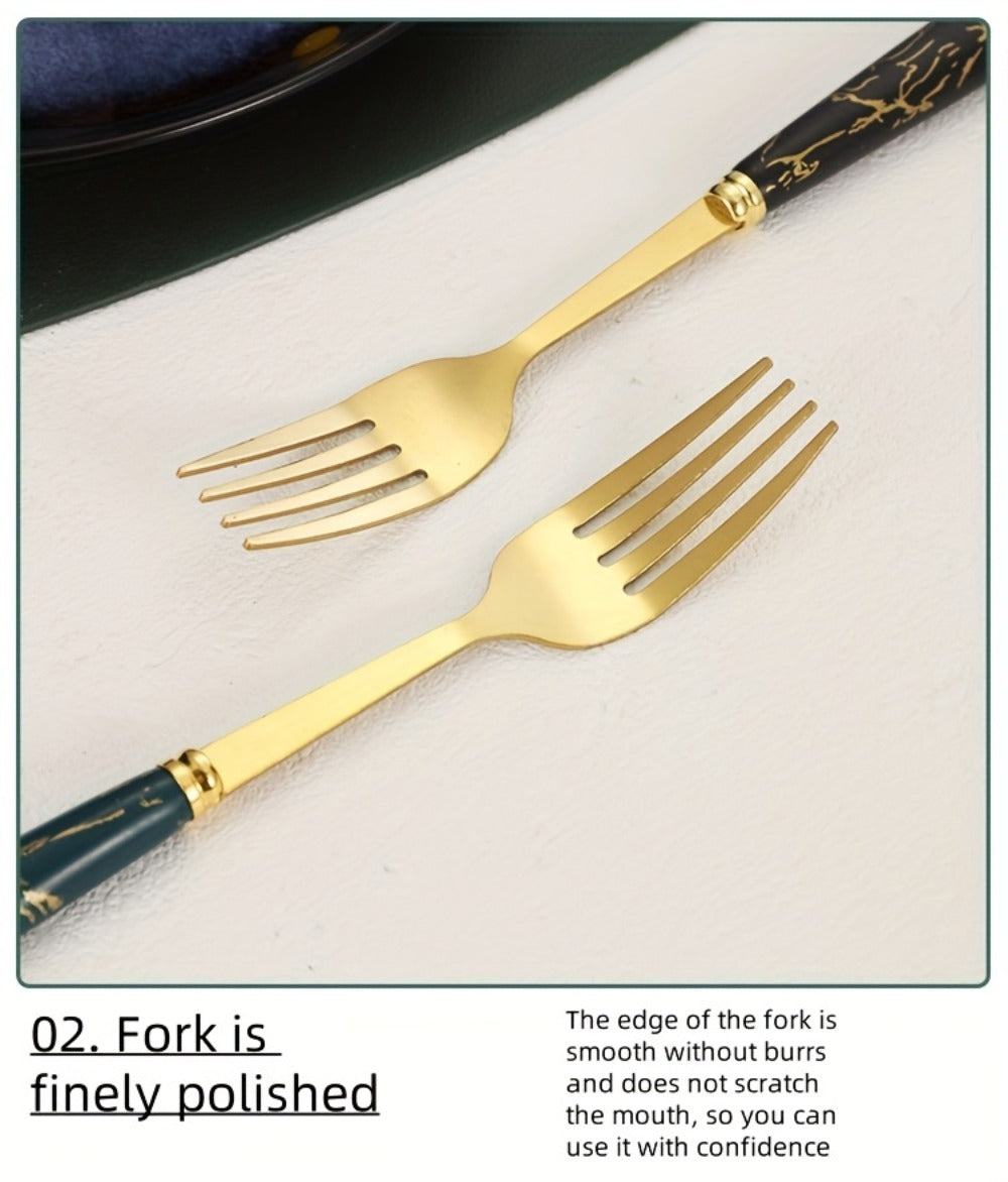 Marble Pattern Cutlery Set 24pcs - Dinner Forks Soup Spoons Teaspoons for Home Hotel Restaurant