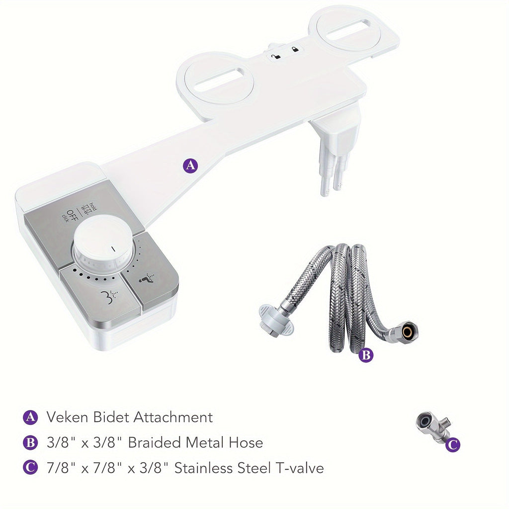Ultra-Slim Non-Electric Bidet Attachment for Toilet, Self-Cleaning Dual Retractable Nozzles, Adjustable Water Pressure, Fresh Water Sprayer, US Standard, Easy Install
