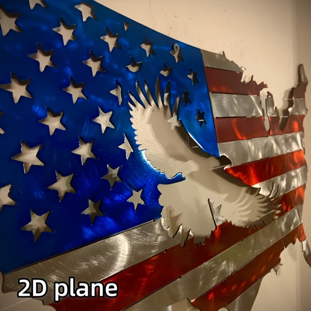 American Flag Metal Wall Art Bald Eagle Patriotic Wall Decor 2D Flat USA Flag Wall Sculpture Fourth of July Decor Gift for Home Living Room Men 15.7x9.8in