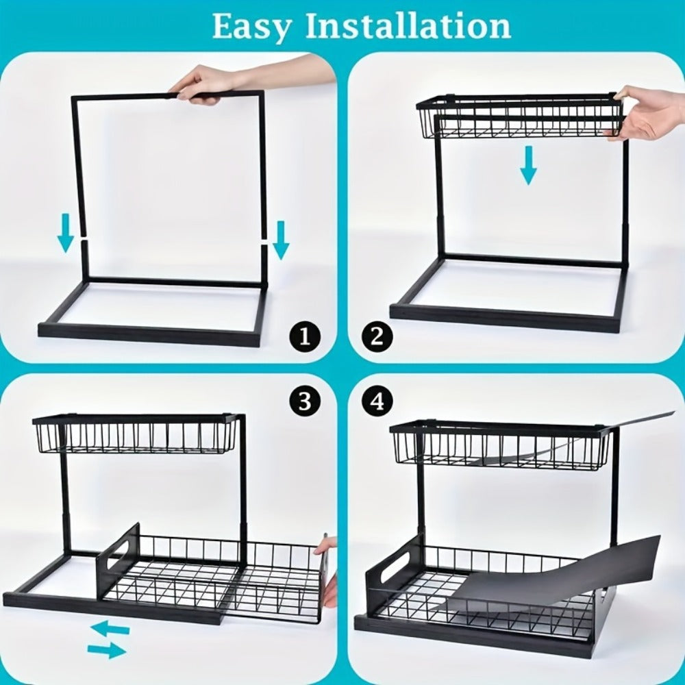 Under Sink Organizer Pull Out 2 Tier Slide Out Cabinet Shelf ¨C Kitchen Bathroom Storage Rack Utility Organizer 1 or 2 Pack