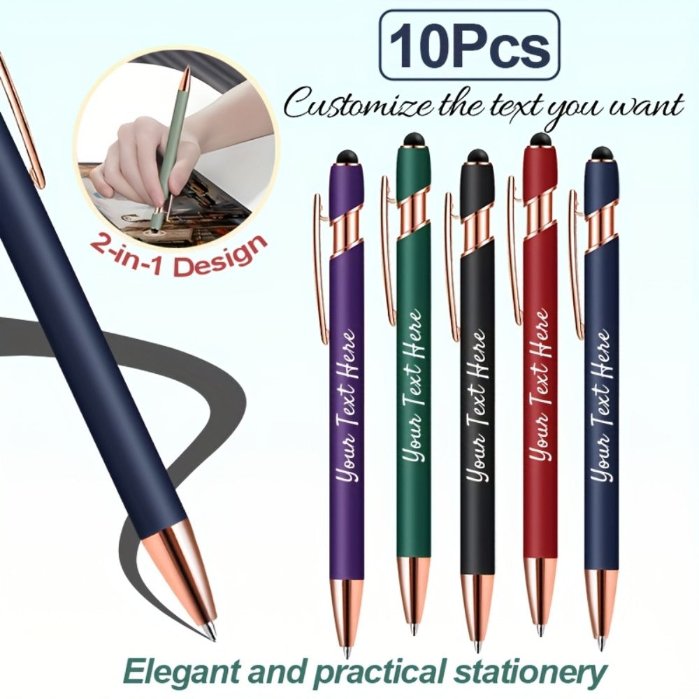 Personalized Metal Ballpoint Pens 10pcs Custom Engraved with Name or Logo - Smooth Black Ink, Elegant Business Gift Pens for Daily Office Use, Christmas, Thanksgiving, Halloween, Corporate Giveaways