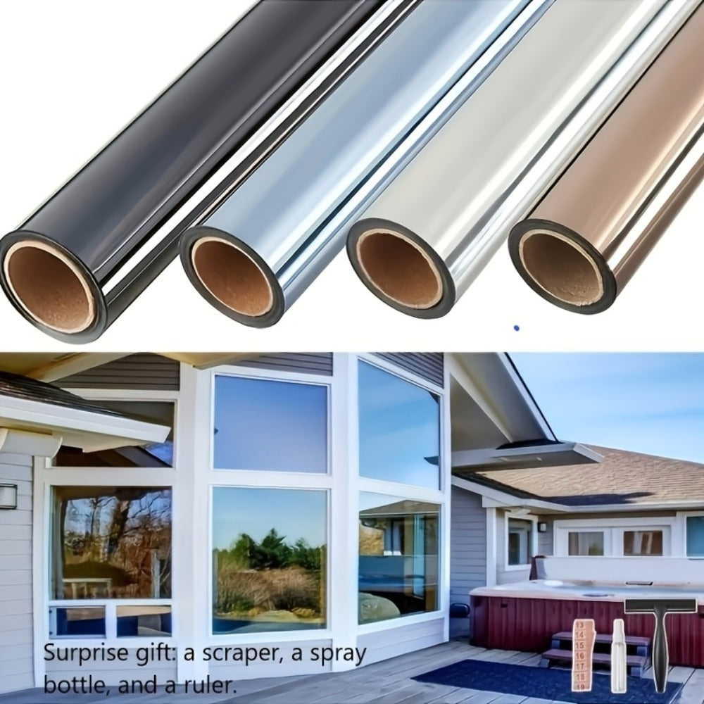 One Way Window Privacy Film Static Cling No Glue UV Blocking Heat Control Reflective Mirror Film for Home Office Bathroom, 12 Mil, Black Blue Gray Silver