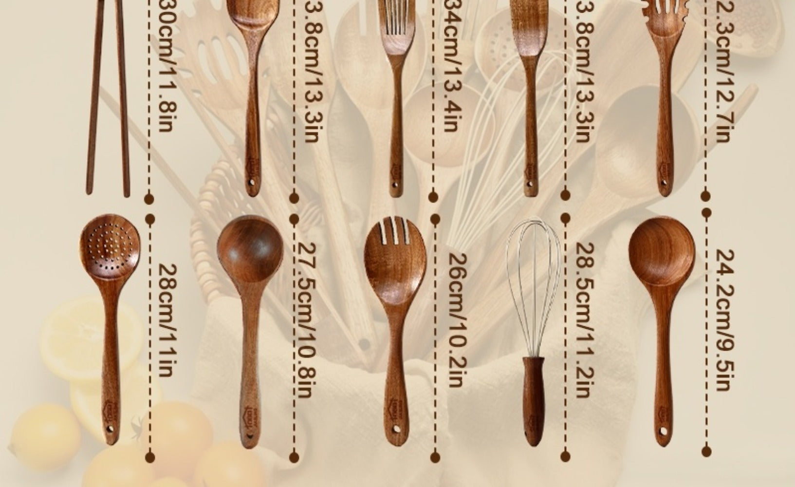 Wooden Spoons for Cooking 10 Pcs ¨C Teak Wood Kitchen Utensils Set, Non-Stick Safe Spatulas & Spoon Cooking Tools