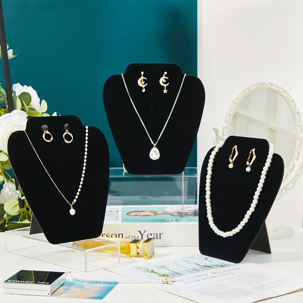 Necklace Display Stand Black Velvet 24pcs Collapsible Jewelry Easel Holder for Necklace Earrings Bracelet Home Store Jewelry Rack Tower Organizer 7.38'' x 8.25''