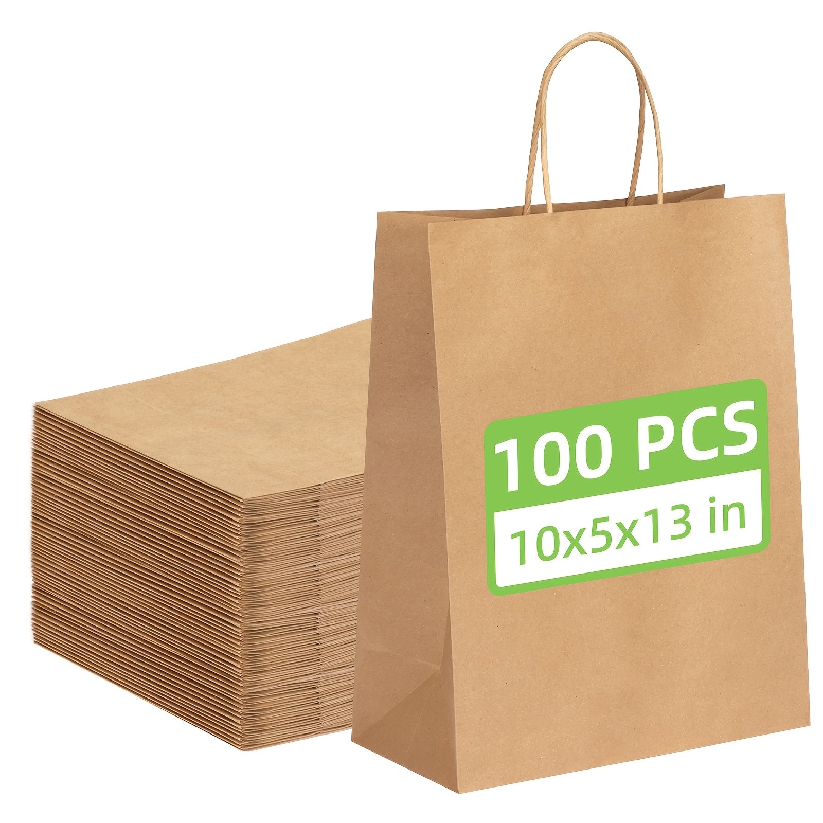 Brown Kraft Paper Gift Bags with Handles 100 Pack, 10x5x13 Inch Large Shopping Bags Bulk, Kraft Paper Bags for Birthday Party Wedding Retail Boutique Gift Wrapping