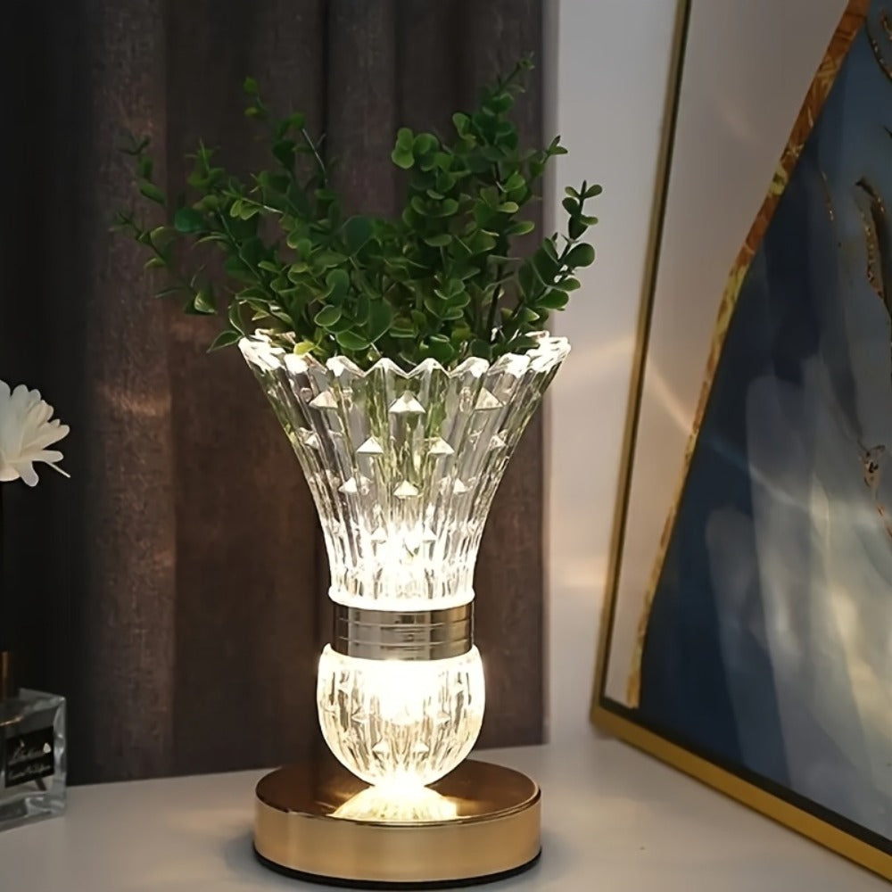 Crystal Vase Table Lamp Touch Control USB Rechargeable Adjustable Brightness Bedside Night Light
