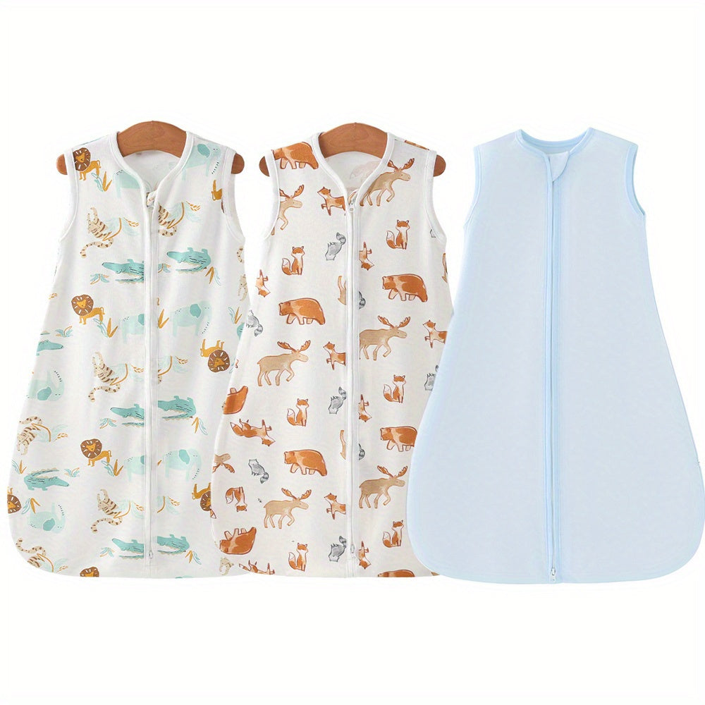 Baby Sleeping Bag 2/3pcs Two-Way Zip Wearable Blanket Anti-Kicking Swaddle 0-24 Months Boys Girls Lightweight Air-Conditioned Room