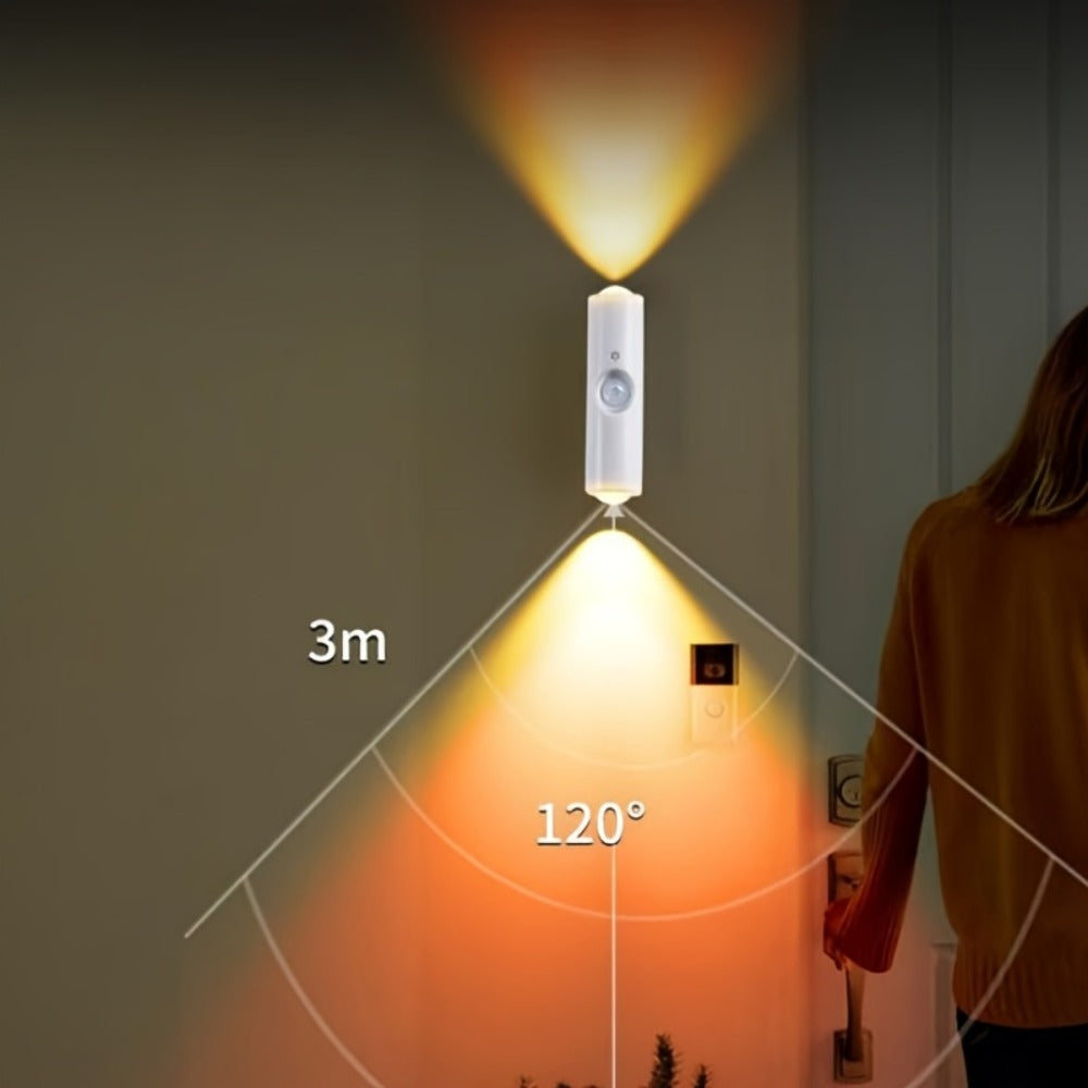 Cat Eye LED Wall Light Motion Sensor ¨C 6 Pack USB Rechargeable Night Lamp, 3 Color Settings, Wireless Auto Sensing No Wiring for Bedroom Stairs Closet Bathroom Hallway (RGB / Three Colors)