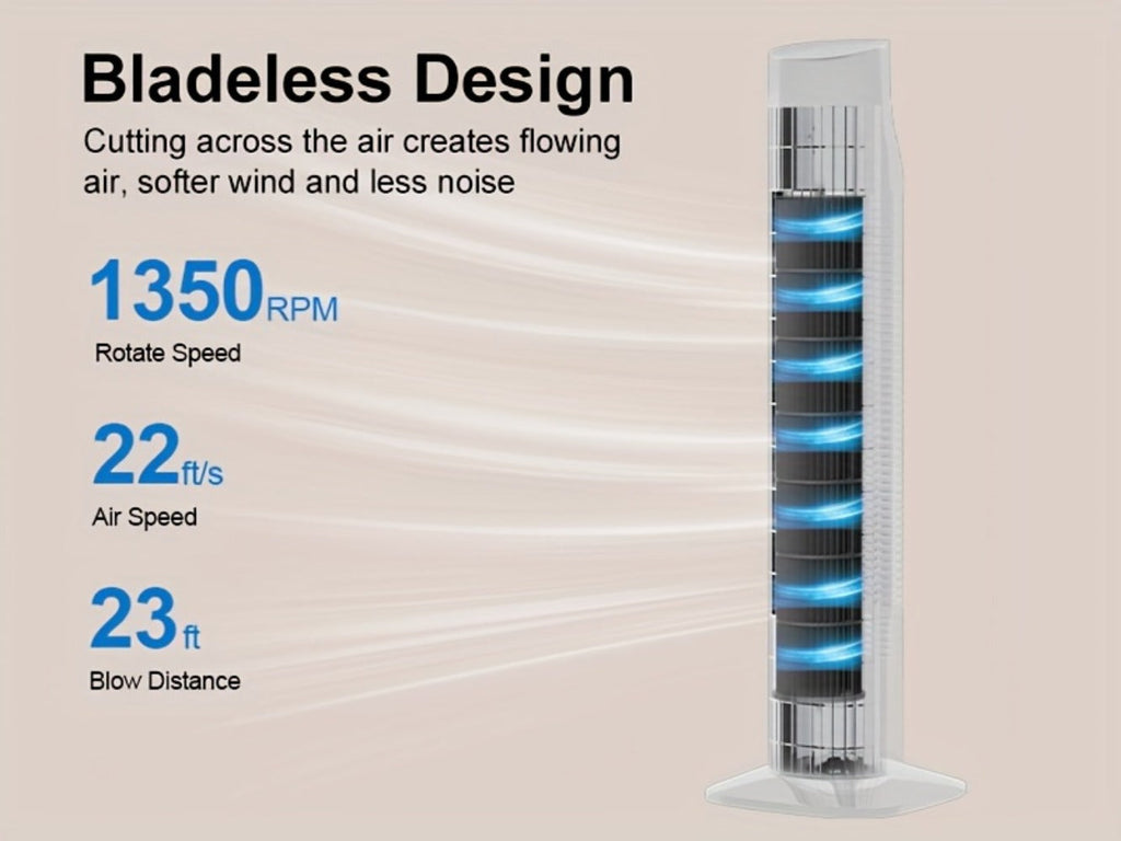 Tower Fan 31 Inch Bladeless | 80¡ã Oscillating Standing Fan with Remote Control, 7.5H Timer & 3-Speed Settings, Quiet Cooling Fan for Bedroom, Living Room & Office ¨C Black & White