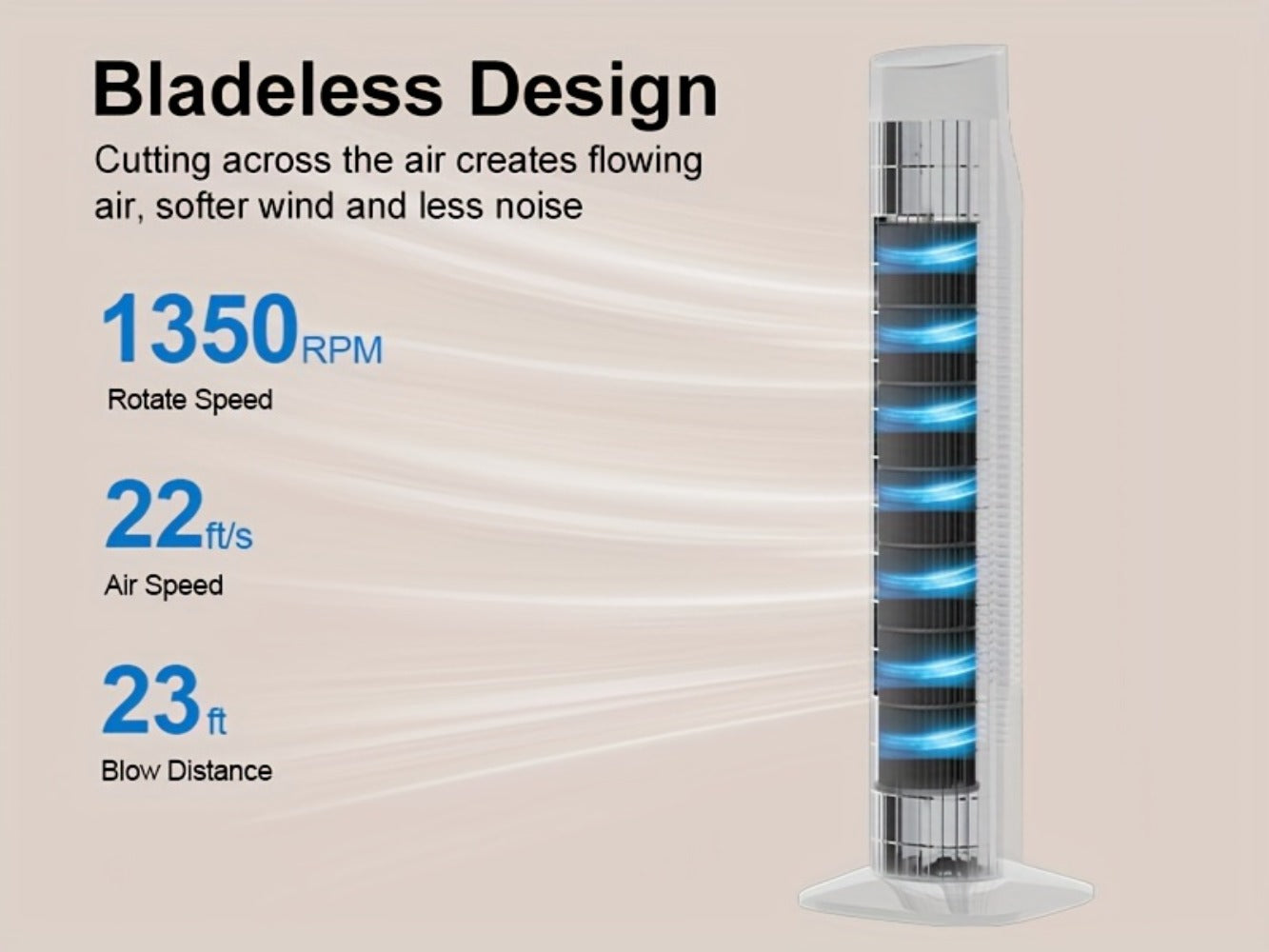 Tower Fan 31 Inch Bladeless | 80¡ã Oscillating Standing Fan with Remote Control, 7.5H Timer & 3-Speed Settings, Quiet Cooling Fan for Bedroom, Living Room & Office ¨C Black & White