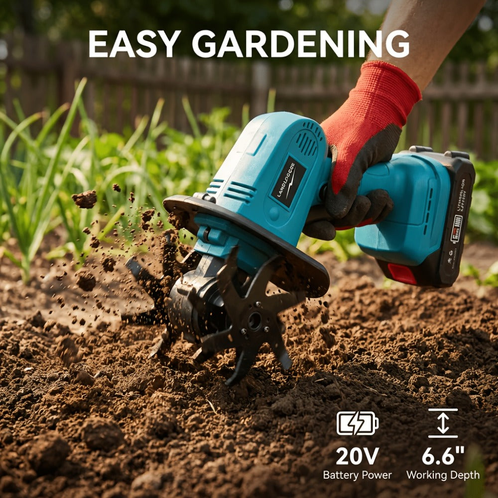 Cordless Electric Cultivator 20V Lightweight Handheld Rotary Tiller ¨C 9-Inch Width 6.6-Inch Depth, 1 or 2 Batteries & Charger, Garden Soil Tiller for Courtyard Farmland Vegetable Garden Raised Bed