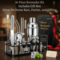 Bartender Kit 18-Piece with Acrylic Stand, 18/8 Stainless Steel Bar Set, Martini Shaker, Jigger, Muddler & Recipe Book ¨C Complete Home Bar Tool Set