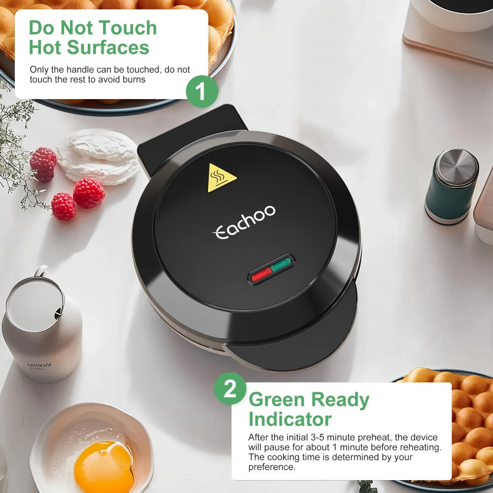 Bubble Waffle Maker 7 Inch 1000W Electric Hong Kong Egg Waffle Maker Nonstick Coating Ready in 5 Minutes for Breakfast Ice Cream Desserts Party Snacks Gift