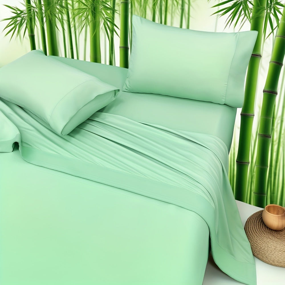 Bamboo Fitted Sheet Set 4-Piece Deep Pocket 18¡±-24¡±, 2200TC Ultra-Soft Cool Breathable Bed Sheets, Anti-Shrink Fade-Resistant, Ideal for Hot Sleepers