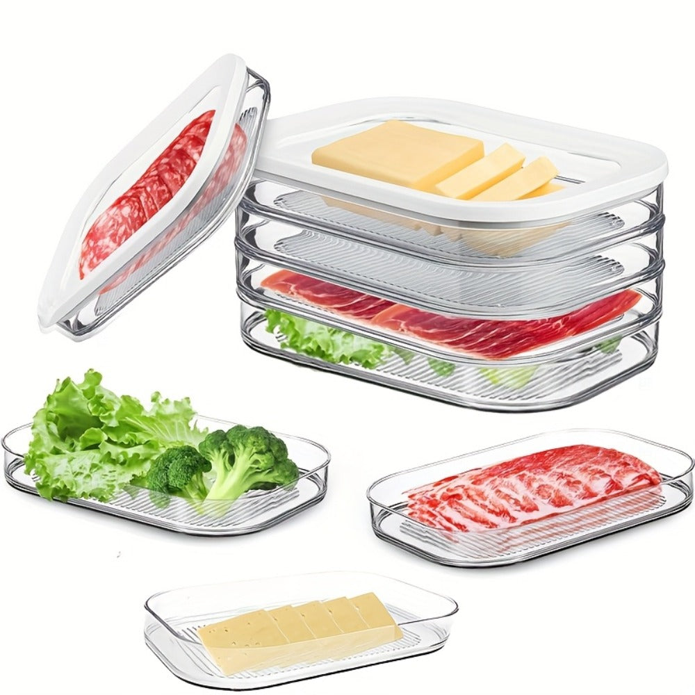 Stackable Refrigerator Organizer Containers 4-Tier with Lids ¨C Meat Preservation Box, Food Storage for Vegetables, Fruits & Cooked Meats, Fridge Organization Set