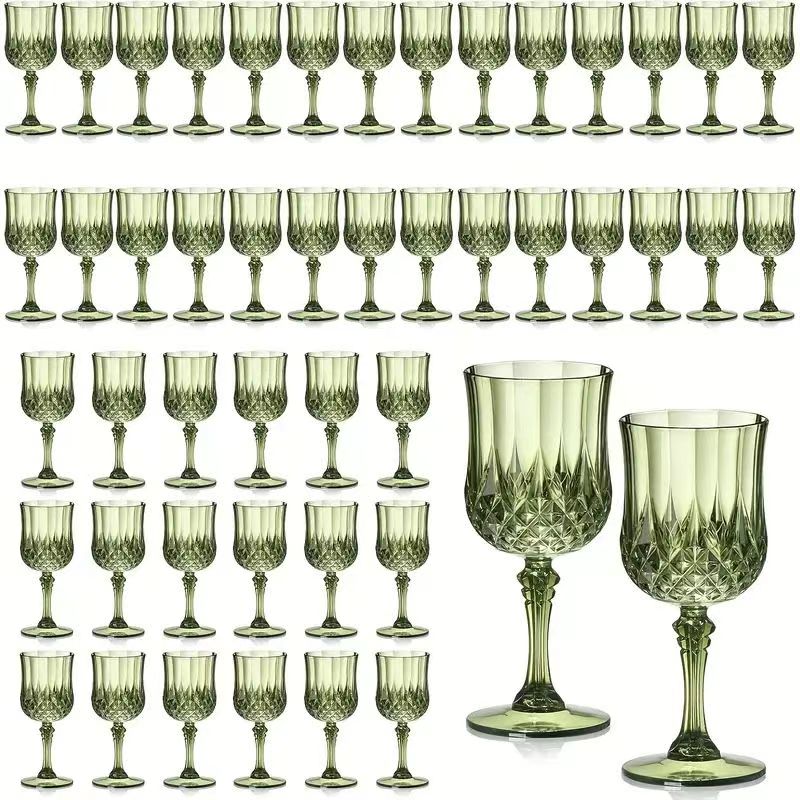 48pcs Shatterproof Plastic Wine & Champagne Glasses Set - 7oz Unbreakable Vintage Goblets Crystal Finish Reusable Cups for Parties Weddings Outdoor Events