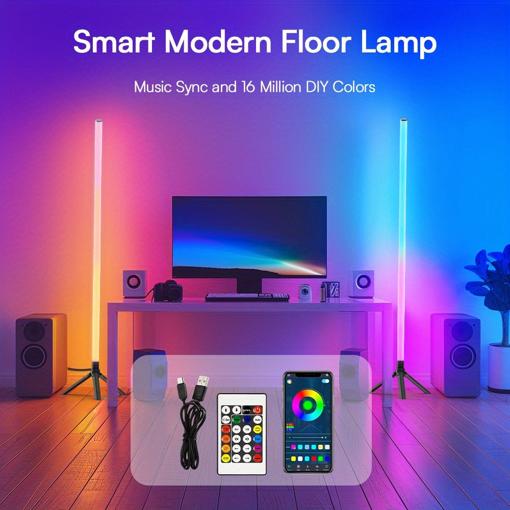 RGB Tube Light with Stand ¨C Smart App & Remote Control, Music Sync Color Changing, Timing, USB Powered for DJ Lighting, Photography, Dance Club, Game Room & Festival (1 or 2 Pack)