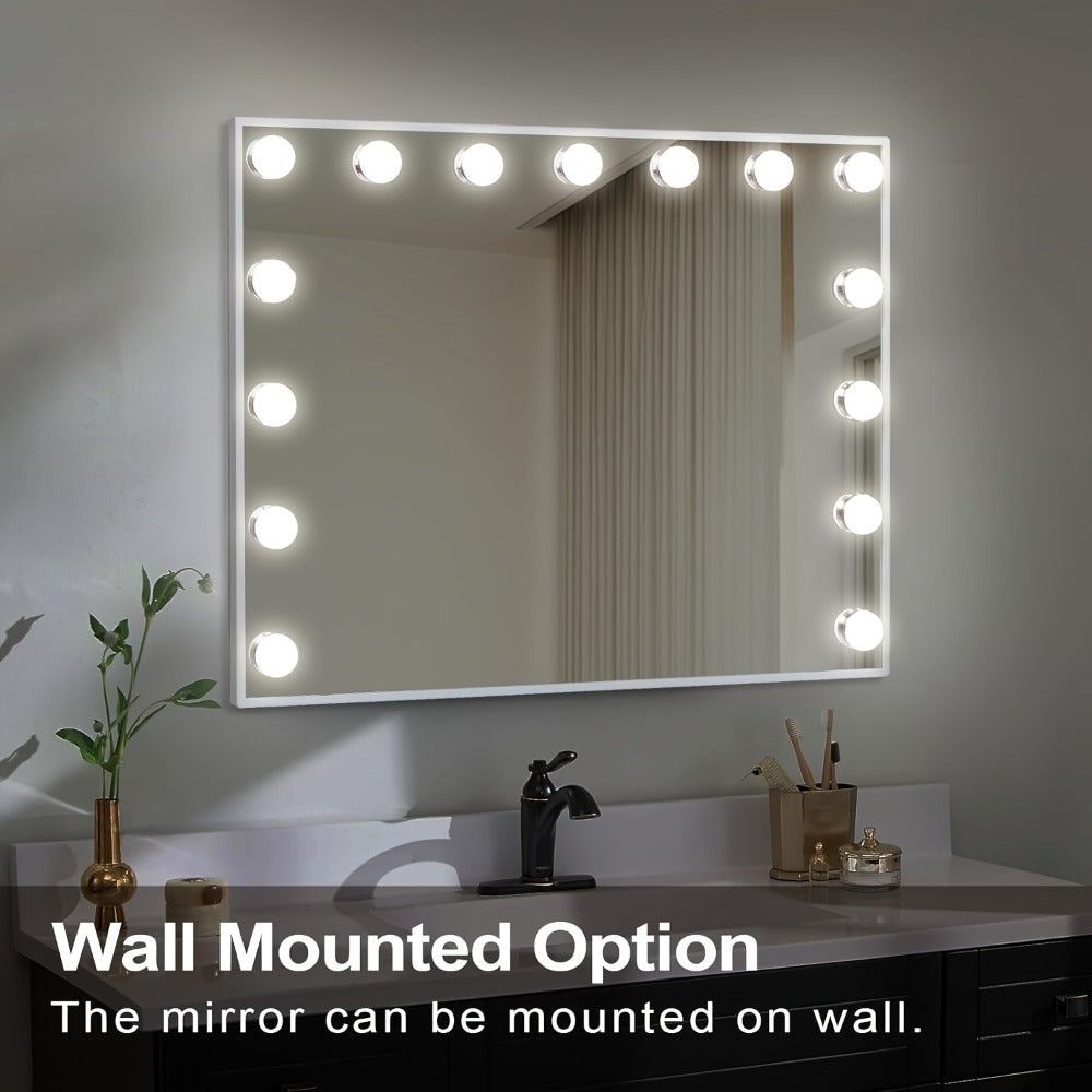 Hollywood Vanity Mirror with Lights ¨C 15 LED Bulbs, 3 Color Modes, Dimmable Brightness, 23x18 Inch, USB & Type-C Charging, Touch Control, Desk & Wall Mount, Metal Frame Makeup Mirror