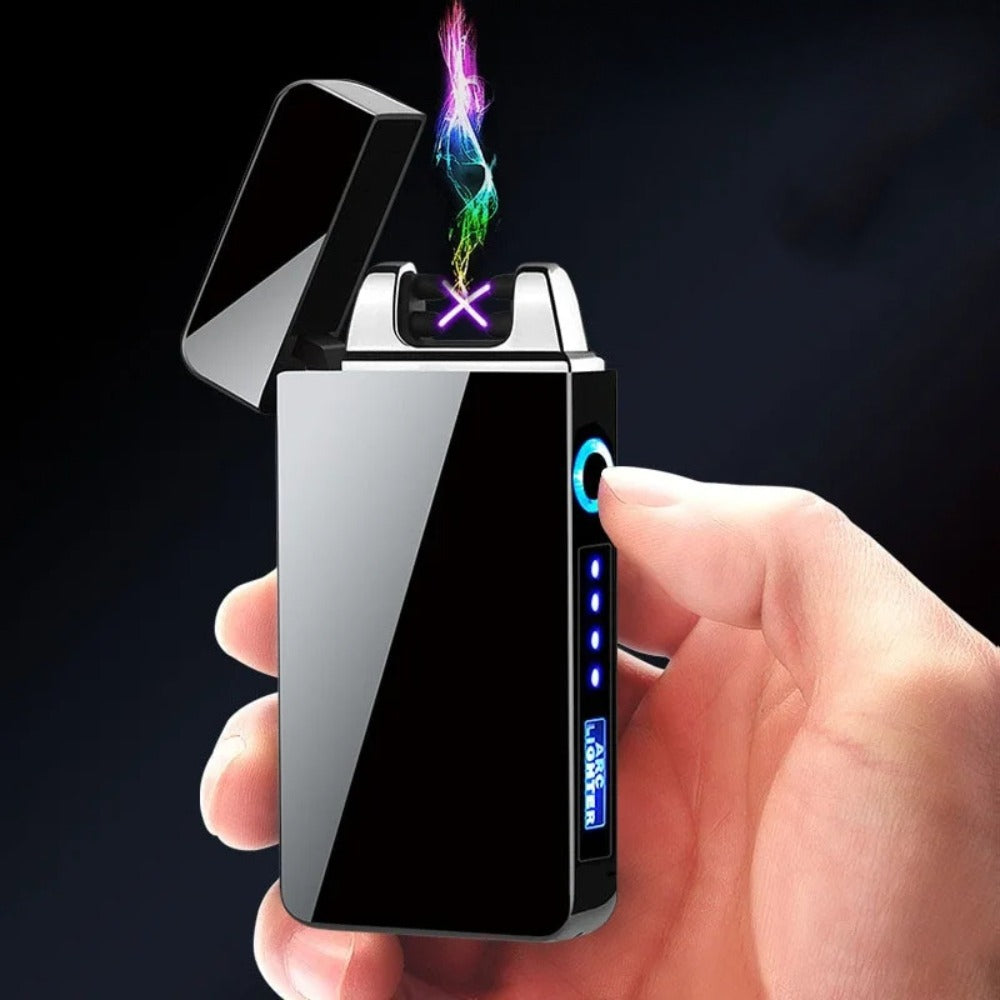 USB Electric Lighter Dual Arc Plasma ¨C Windproof Flameless Rechargeable Lighter with LED Power Display, Touch Sensor, Metal Body, Ideal for Outdoor Camping Candles Holiday Gift (No Battery Required)