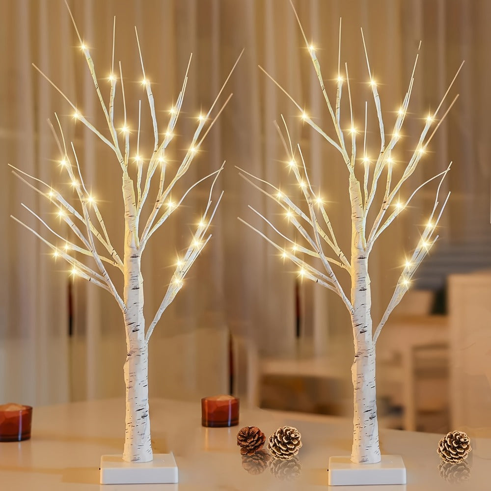 Artificial Birch Wood LED Lamp 2ft - 24 Warm White Lights, USB & Battery Powered Decorative Tree Branch Light for Bedroom, Living Room, Office, Wedding & Home Decor, 1/2 Pack