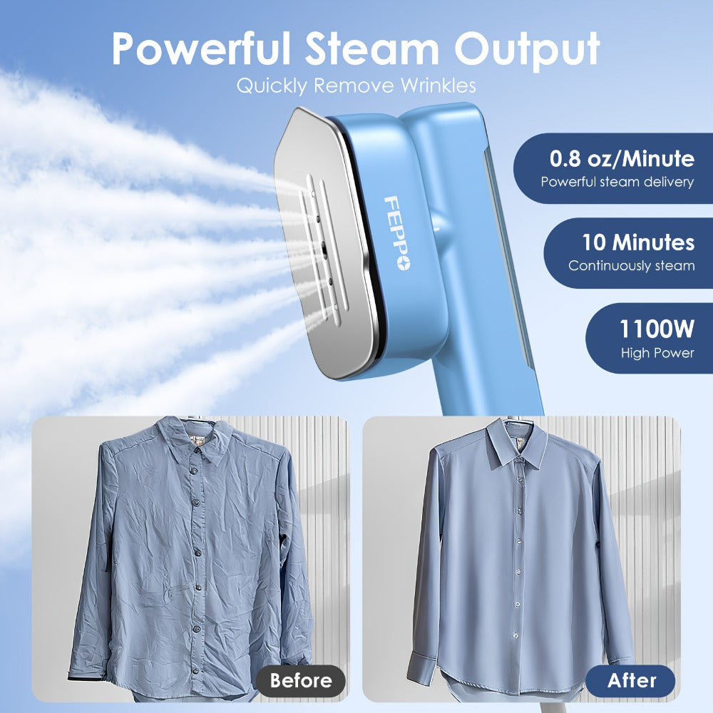 1100W Garment Steamer Handheld Portable Steam Iron 20-Second Rapid Steam 10.14oz Large Water Tank Stainless Steel Panel Wrinkle Remover for All Fabrics Home Travel Clothes Care