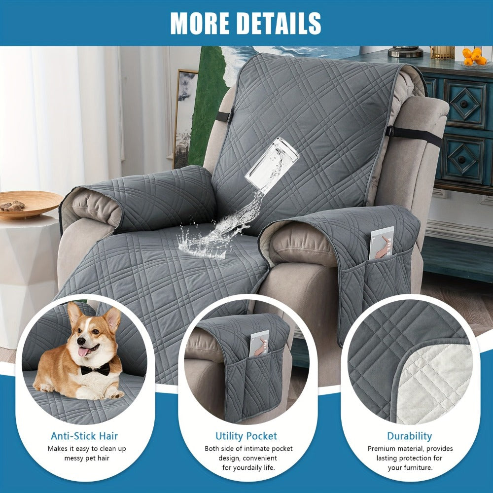 Recliner Chair Cover Waterproof Non-Slip Sofa Slipcover with Pocket Pet Scratch Resistant Washable Furniture Protector for Living Room Multiple Colors