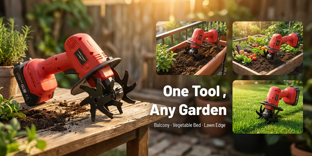 Cordless Electric Cultivator 20V Lightweight Handheld Rotary Tiller ¨C 9-Inch Width 6.6-Inch Depth, 1 or 2 Batteries & Charger, Garden Soil Tiller for Courtyard Farmland Vegetable Garden Raised Bed