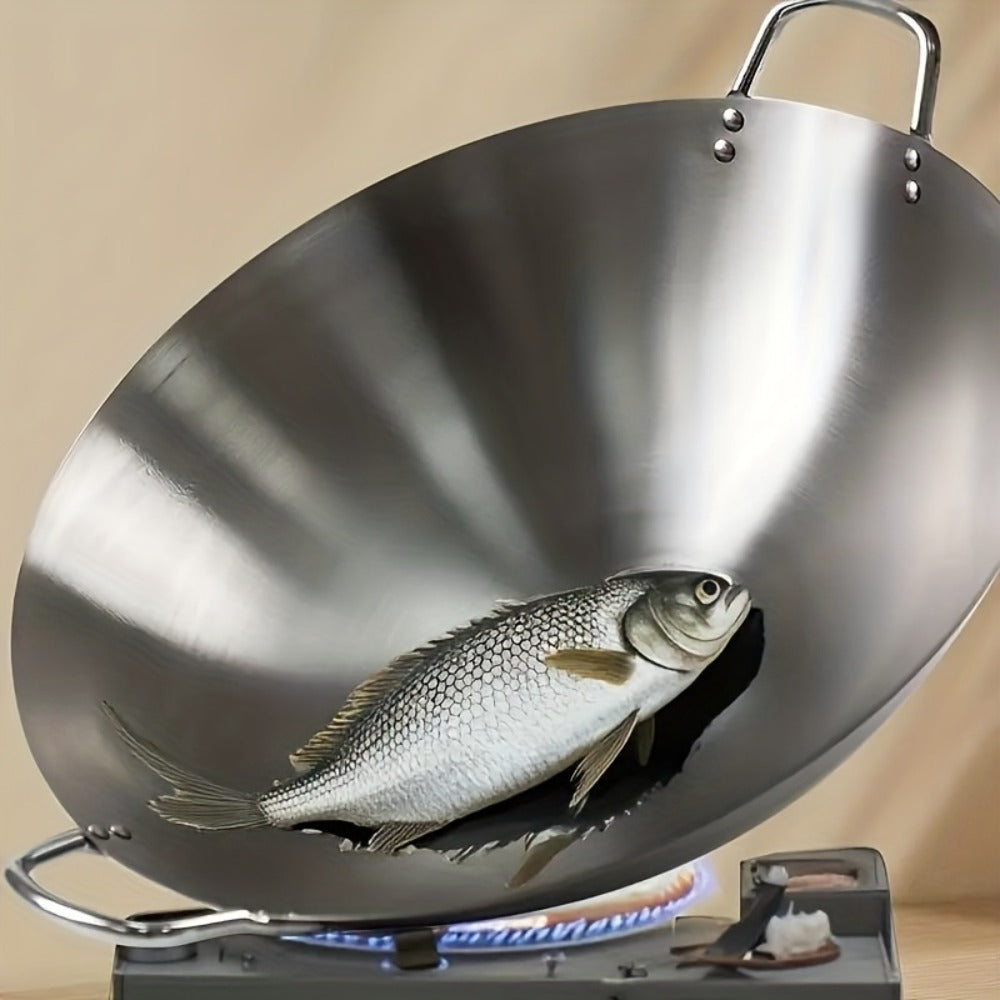 Stainless Steel Wok & Frying Pan ¨C Non-Stick Cooking Surface, Ergonomic Handle, Compatible with Gas, Induction & Electric Stovetops, Extra Thick & Deep, Easy to Clean
