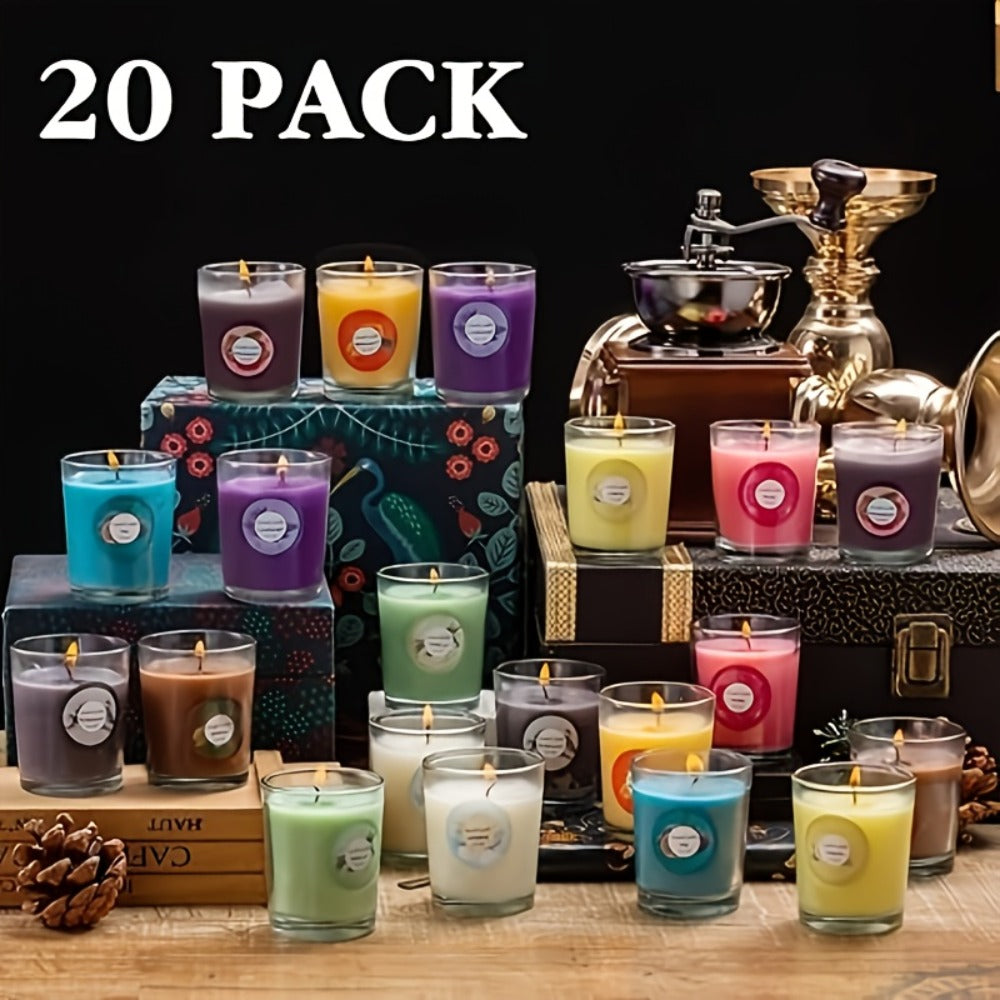Scented Candles Gift Set 20 Pack | 10 Fragrances Natural Soy Wax Glass Jar Candles with Dried Flowers | Aromatherapy Candle Set for Women Birthday Christmas Valentine's Day Mother's Day Wedding