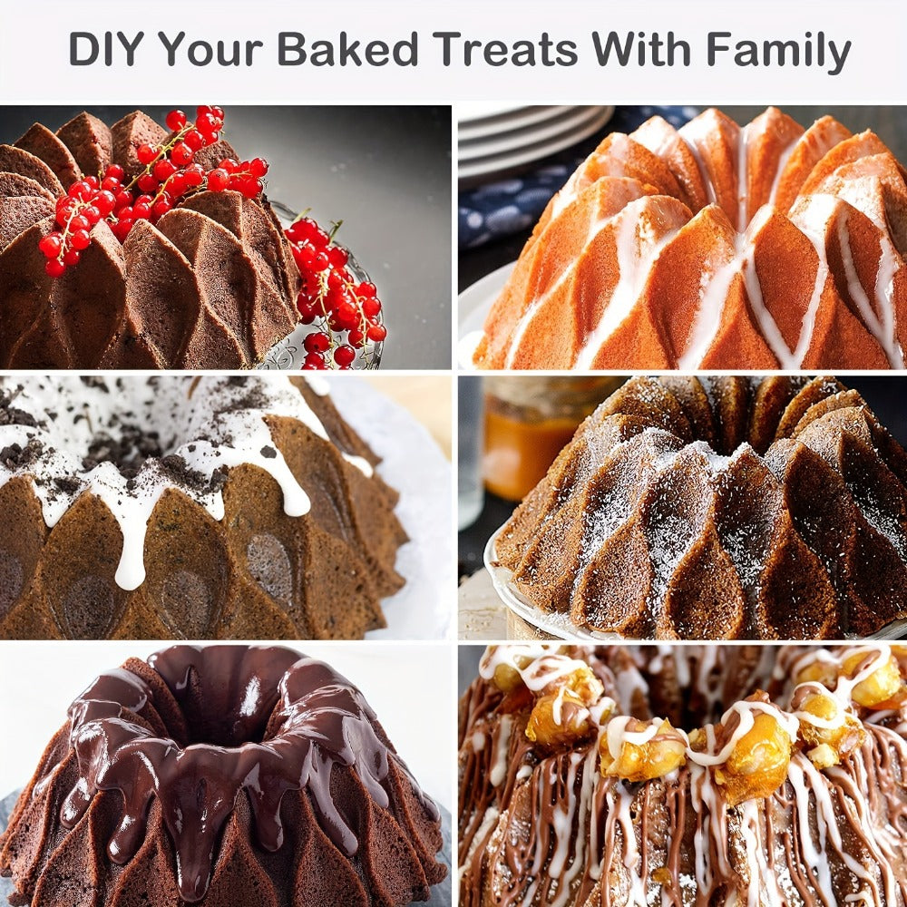 Silicone Bundt Cake Pan Set 9-Piece, Nonstick Fluted Hollow Cake Molds in Crown Nest Spiral Braided Shapes, Easy Release Silicone Baking Molds for Cakes Brownies Flan Meatloaf, Light Gray