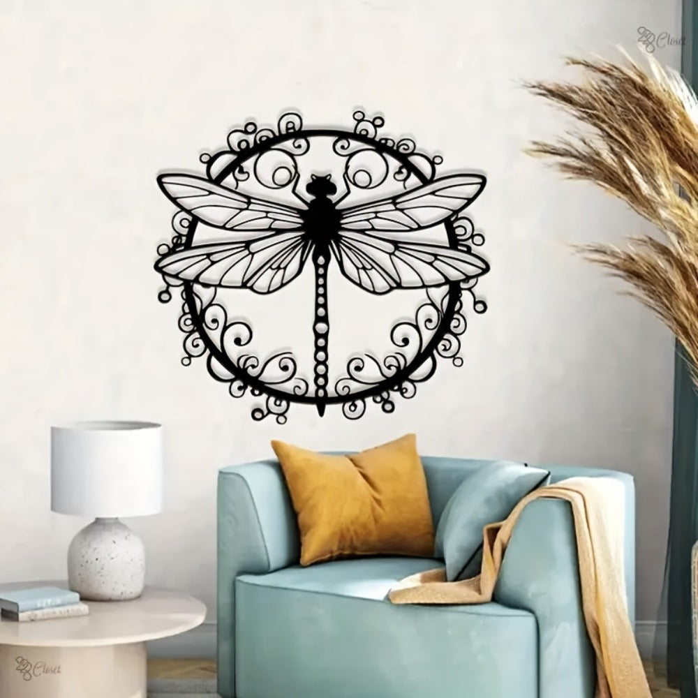Metal Dragonfly Wall Art ¨C Black Iron Dragonfly Wall Decor, Intricate Animal Print Design, Indoor Outdoor Wall Mounted Sculpture for Living Room Garden Office, Housewarming Wedding Gift