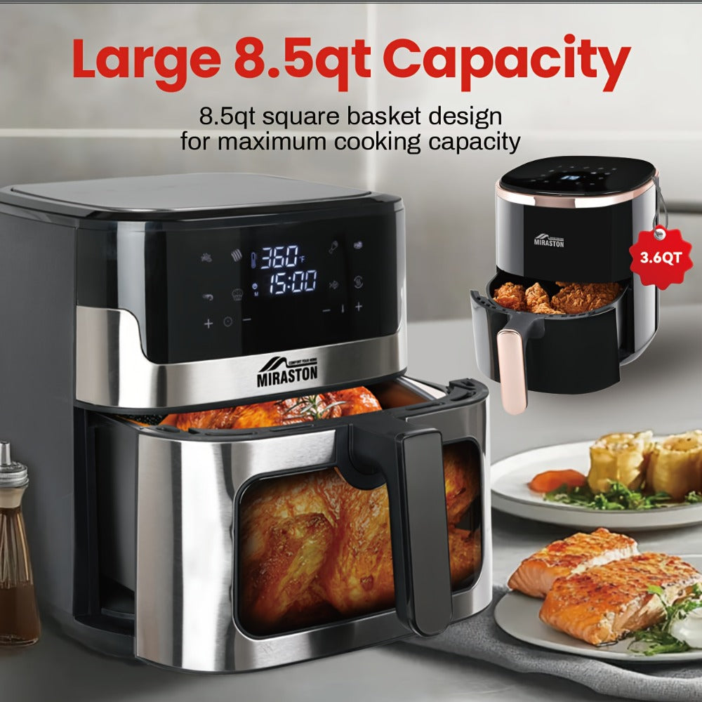 Air Fryer Large Capacity 8.5QT / 3.6QT Touchscreen | 8 Preset Functions | Non-Stick Basket | Smart Digital Control | Oil-Free Cooking for 5-6 People | Kitchen Air Fryer Oven Black