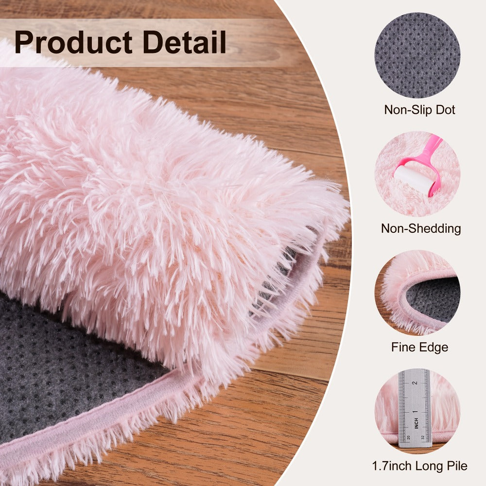 Round Area Rug 6x6ft Ultra Soft Plush with Non-Slip Backing | Light Pink Fluffy Circle Rug for Living Room Bedroom | Hand Washable Indoor Accent Rug for Home Decor Holidays Camping 70.8x70.8 Inch