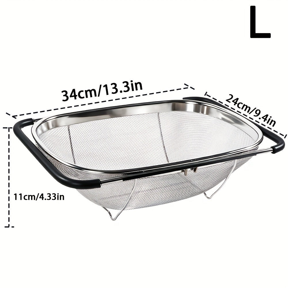 Expandable Sink Colander Stainless Steel ¨C Over the Sink Strainer Basket with Fine Mesh & Rubber Grip, Adjustable Kitchen Drain Strainer for Vegetables, Fruits & Pasta, Small & Large Size