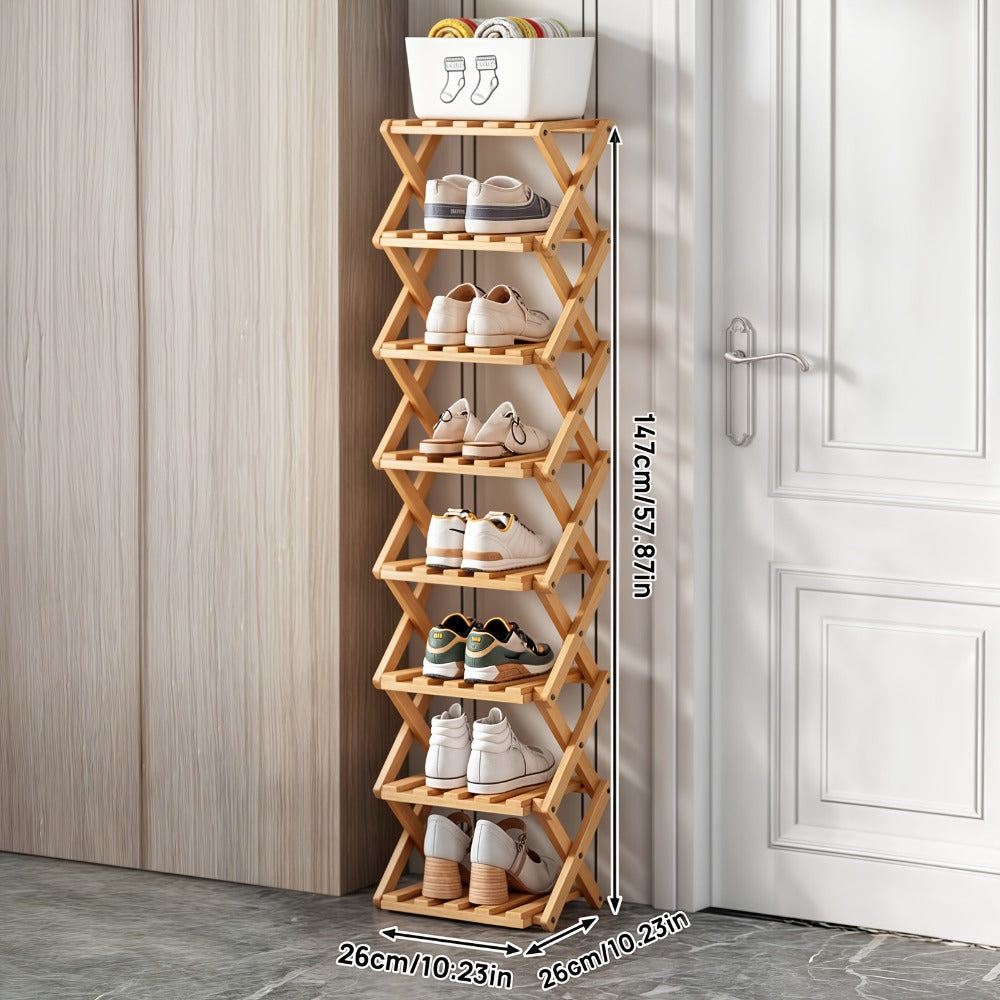 Bamboo Shoe Rack Foldable Multi-Tier ¨C Space-Saving Shoe Storage Shelf, Easy Assembly Standalone Organizer for Entryway, Hallway, Bedroom, Bathroom & Office ¨C 6 or 8 Tier Options