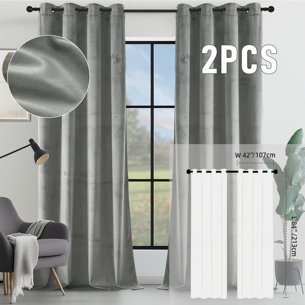 Velvet Room Darkening Curtains 2 Panels | Grommet Top Thermal Insulated Soundproof Blackout Curtains for Living Room Bedroom, Soft Solid Color Vintage Window Drapes