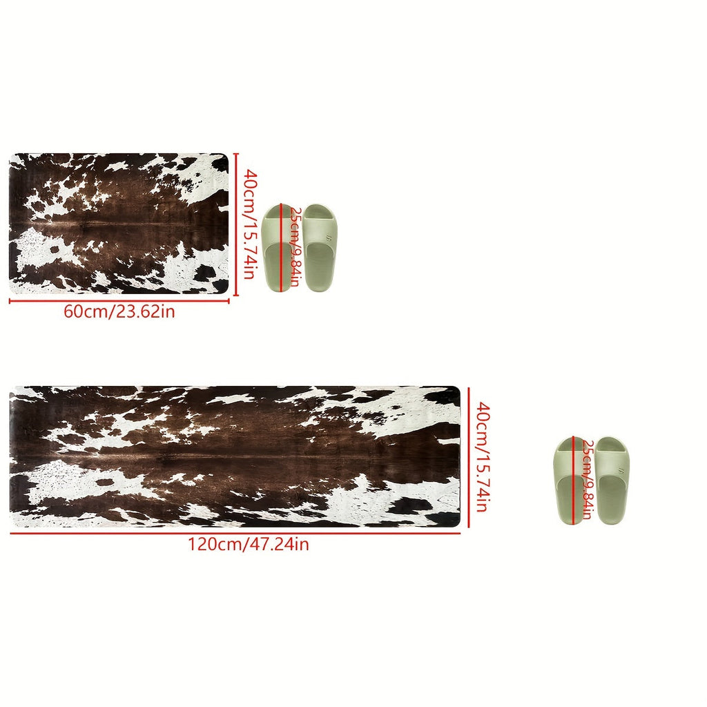 Cowhide Patterned Kitchen Mats Set of 2 ¨C Memory Foam Anti-Fatigue Floor Mats, Non-Slip Animal Print Cushioned Standing Mat for Kitchen Hallway Bathroom Laundry Room