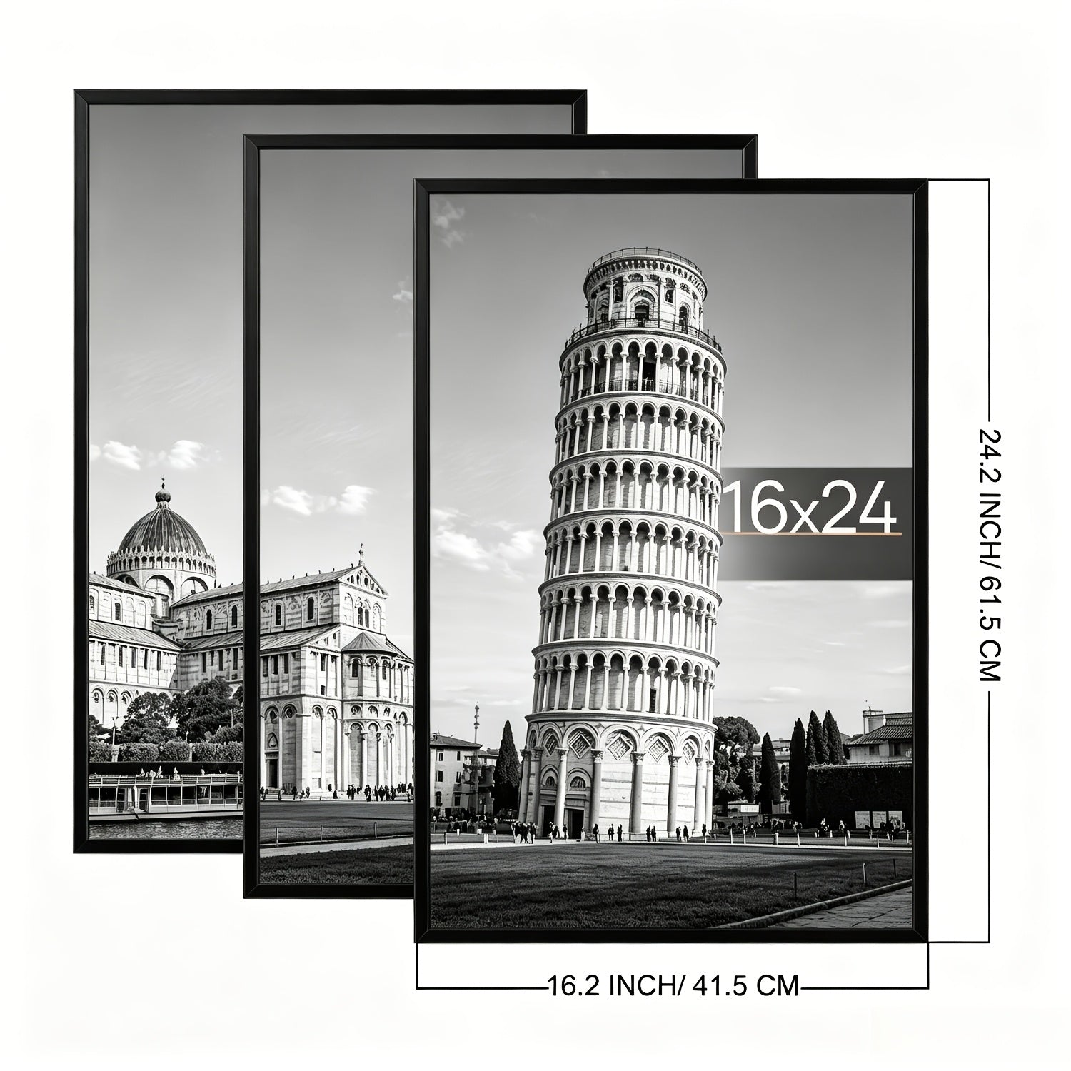 16x24 Picture Frame Set of 3, Poster Frames 16 x 24 Inch with Scratch-Proof Cover, Slide-In Assembly, Horizontal & Vertical Wall Mount Display - Black, Gold, Natural