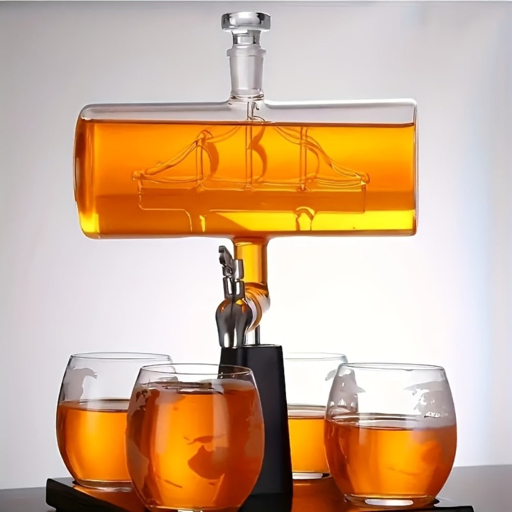 Whiskey Decanter Set 1000ml with 4 Spherical Glasses | Crystal Clear Liquor Decanter Pourer for Whiskey Wine Bourbon Scotch | Bar Accessories Gift Set for Men Home Bar Cocktail Entertaining