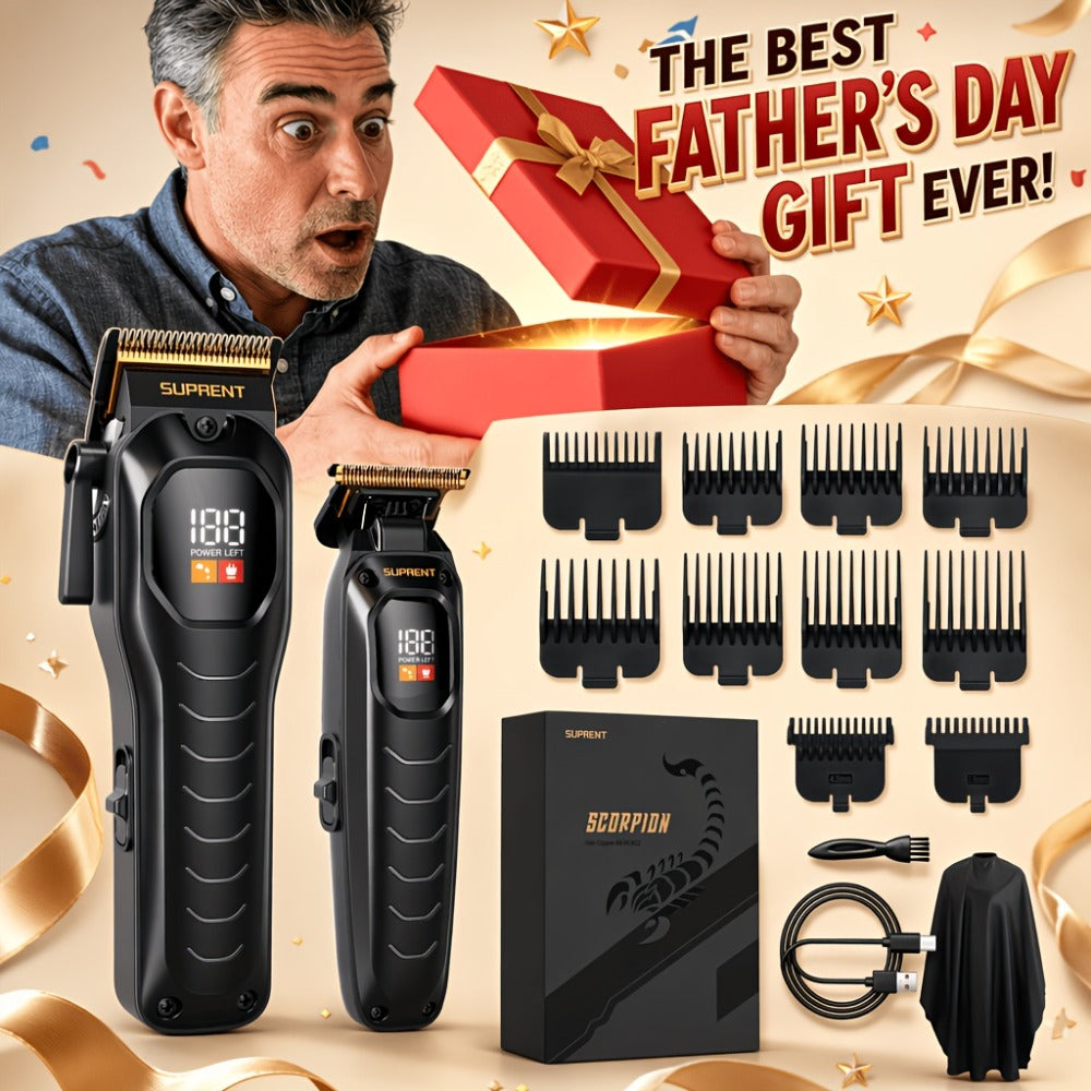 Hair Clippers & Beard Trimmer Set for Men - SUPRENT Professional Cordless Grooming Kit with T-Blade Trimmer, 6000RPM Quiet Motor, LED Display, 6 Guide Combs, Type-C Charging, Home & Barber Use