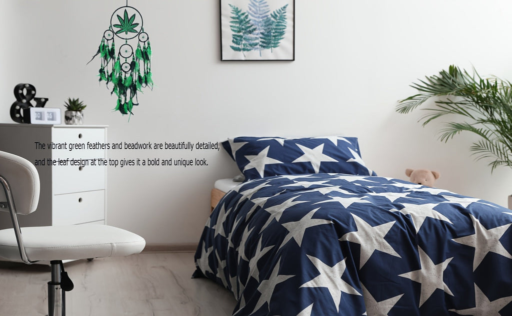Bohemian Dream Catcher with Feathers & Leaf Embroidery ¨C Boho Wall Hanging Decor for Bedroom, Bedside, Cabin & Living Room ¨C Handcrafted Woven Dreamcatcher Gift for Women and Men