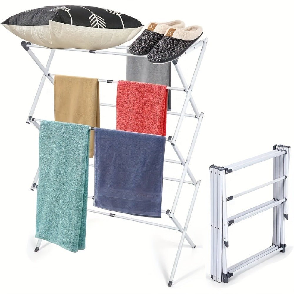 Laundry Drying Rack 3-Tier X-Type Expandable Metal, Collapsible Clothes Dryer & Towel Rack ¡ª Air Drying Stand for Indoor & Outdoor Use | Grey, White | Multiple Configurations