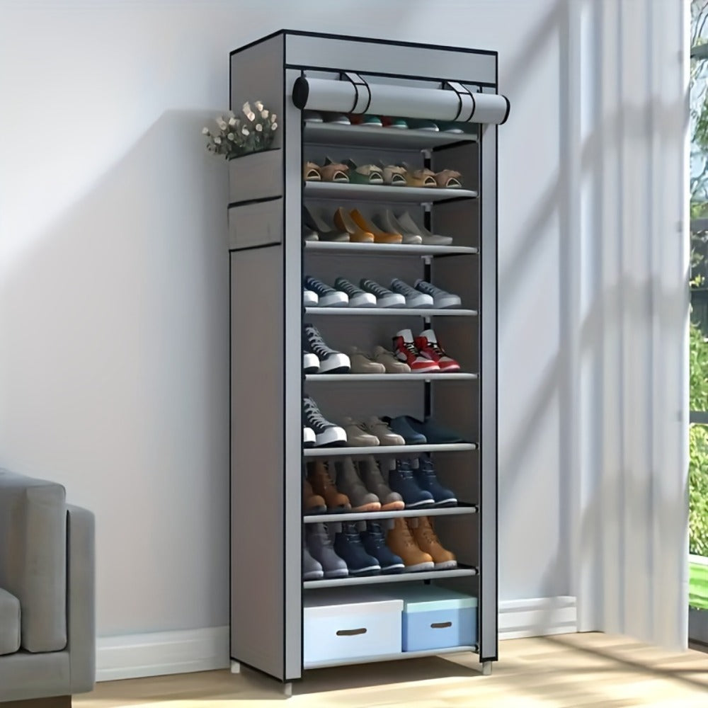 10-Layer Shoe Rack with Dust Cover ¨C Non-Woven Portable Shoe Cabinet Organizer for Entryway, Bedroom & Dormitory Storage