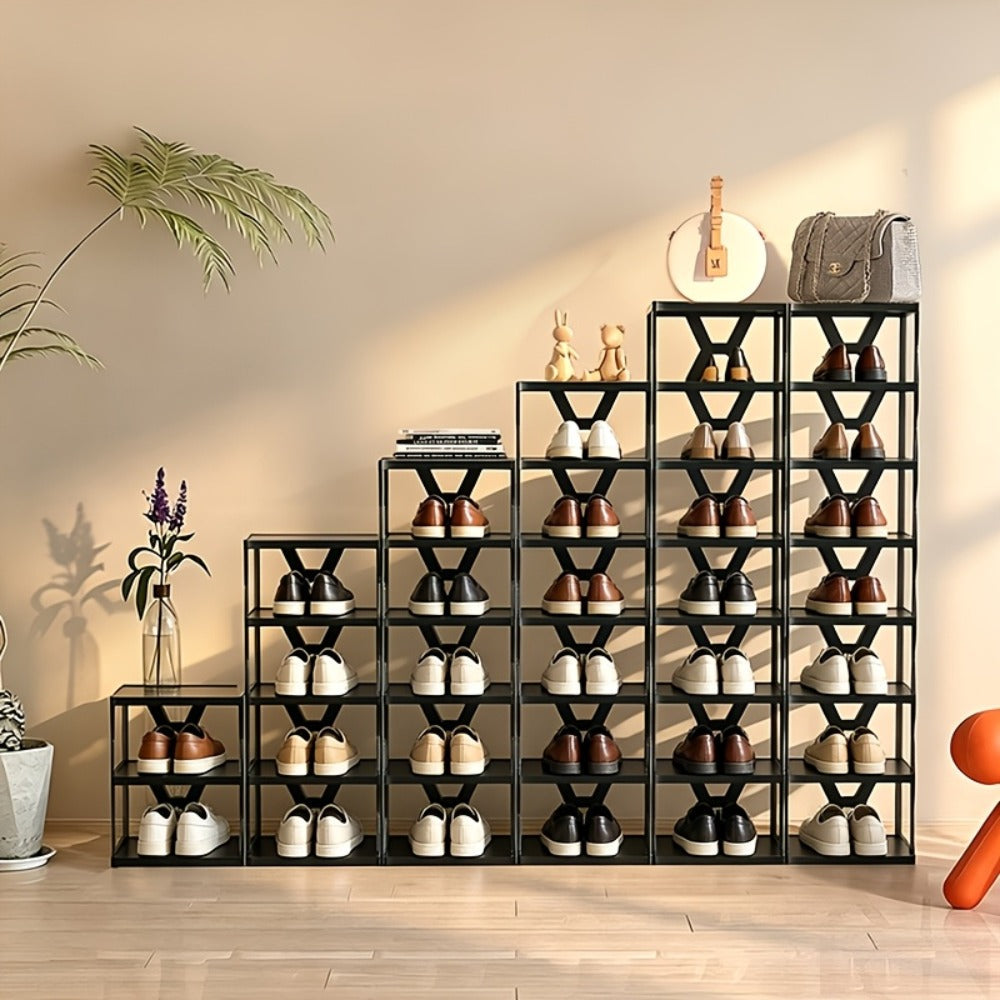 Shoe Rack Organizer 6 or 9 Tier - Space Saving Folding Shoe Rack for Hallway Doorway Bedroom Dorm, Narrow Entryway Shoe Storage, Black or White