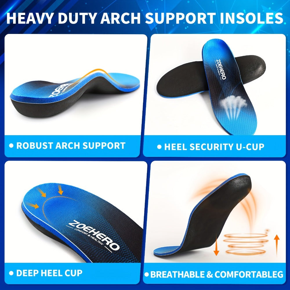 Heavy Duty Arch Support Insoles ¨C High-Density PU Foam, Deep Heel Cup, Shock Absorbing for Work Boots, Hiking, Sports & Standing All Day | Men & Women
